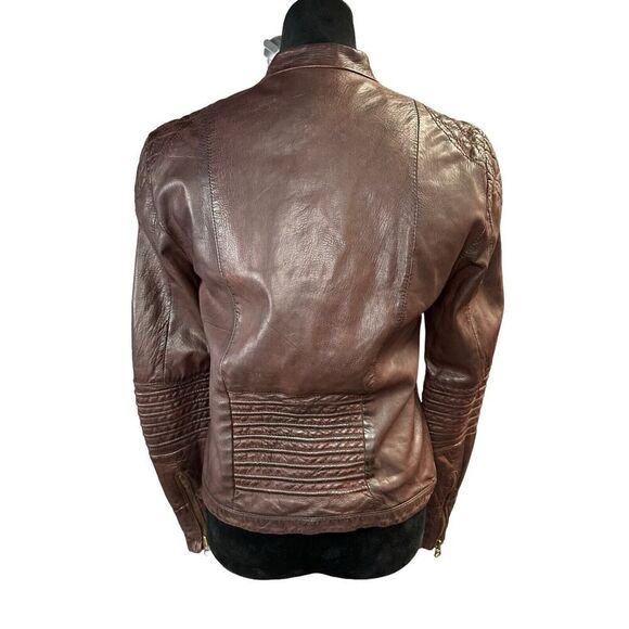 Womens Zadig Voltaire Lamb Leather Biker Jacket Deep Burgundy sz Medium - Picture 5 of 11